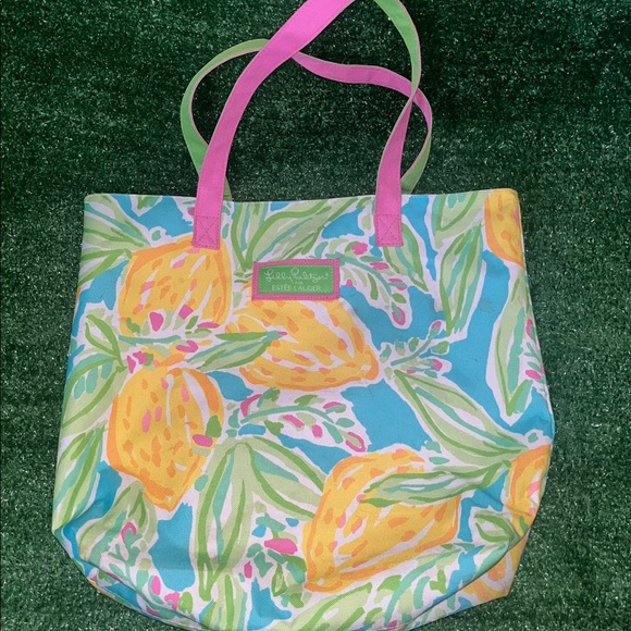 Lilly Pulitzer for Estee Lauder Handbags - Lilly Pulitzer Tote Womens Large Lemon Print Summer Beach Preppy Coastal Boho